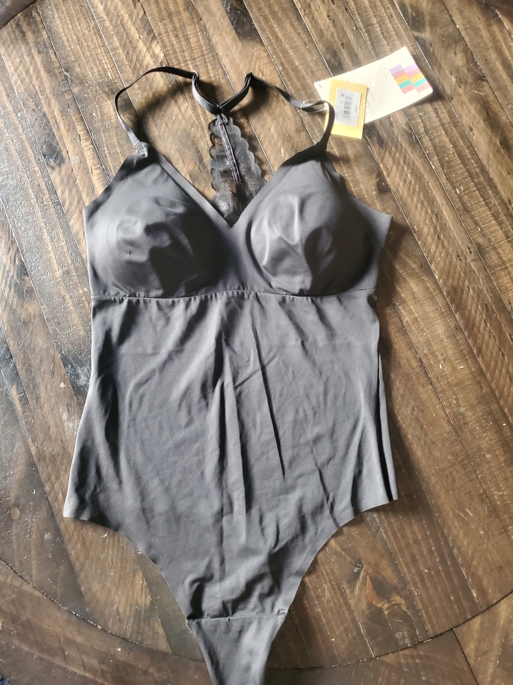 True & Co. Black Lace-Back Bodysuit